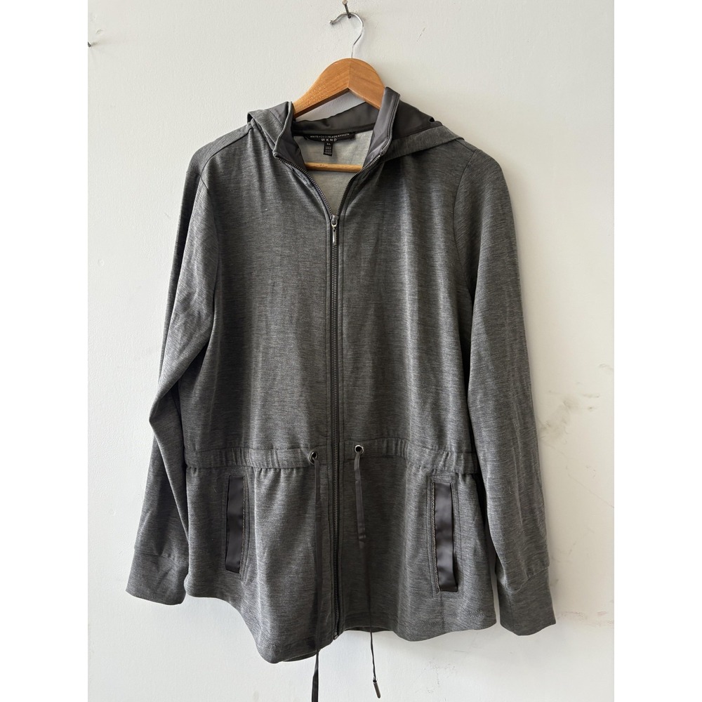 White House Black Market Jacket Womens XL Gray Hooded Knit Zip Waist Drawstring